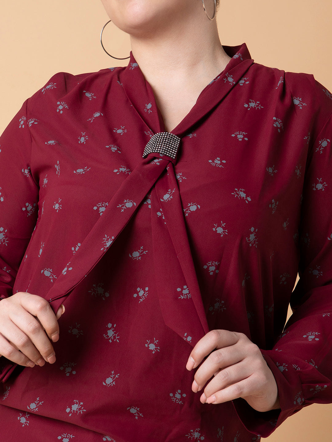 Women Floral Maroon Top