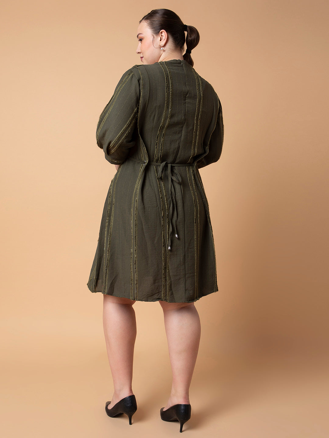 Women Solid Olive Fit and Flare Dress