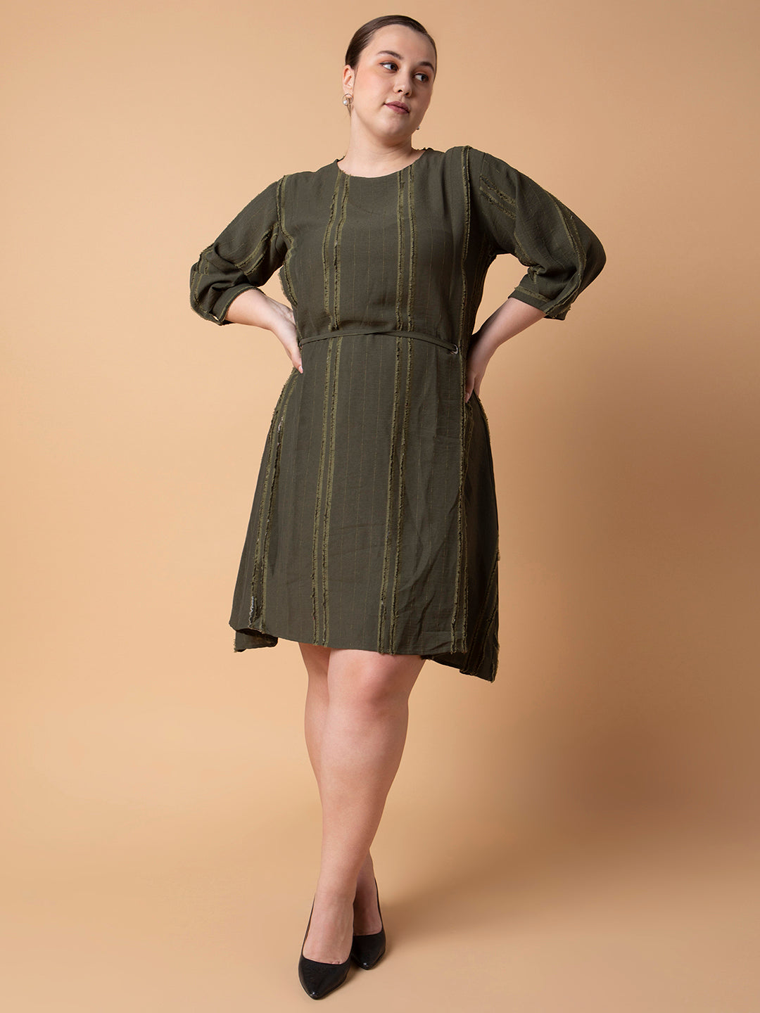 Women Solid Olive Fit and Flare Dress