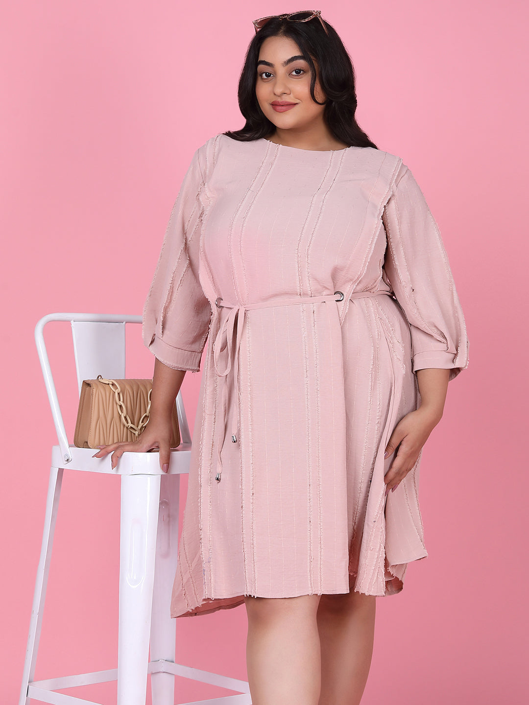 Peach fit and flare dress deals