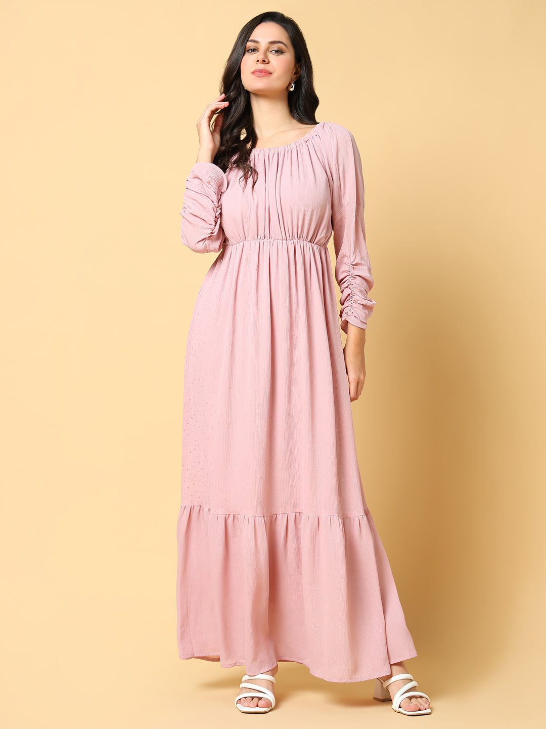 Women Solid Pink Fit and Flare Dress