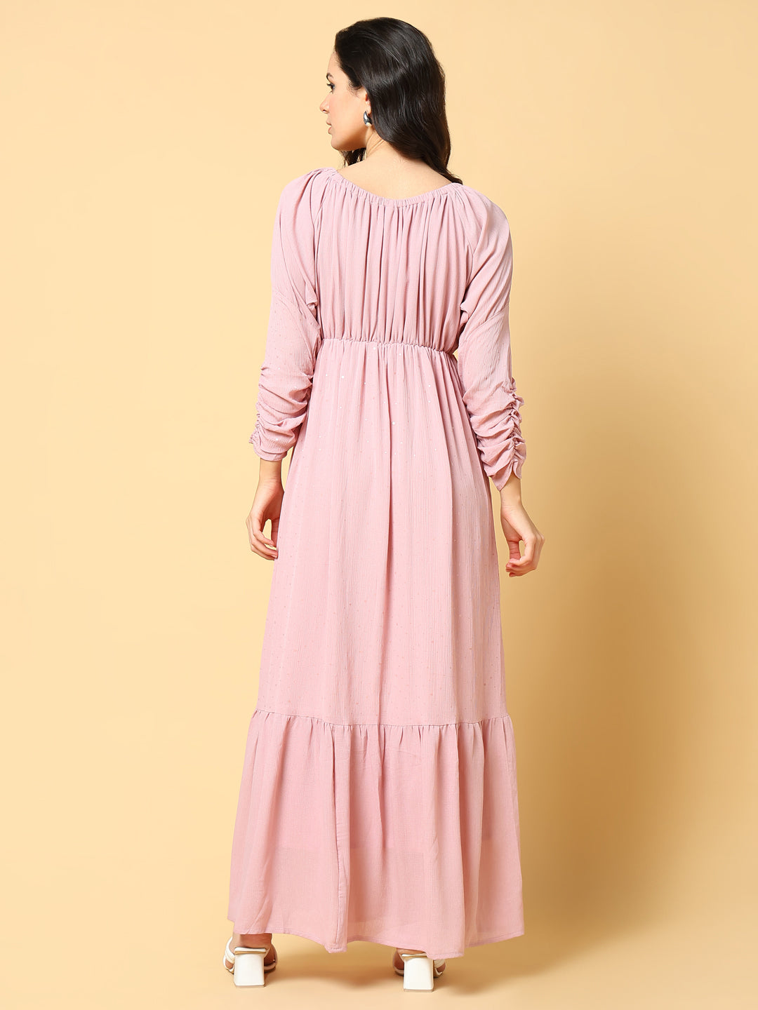 Women Solid Pink Fit and Flare Dress