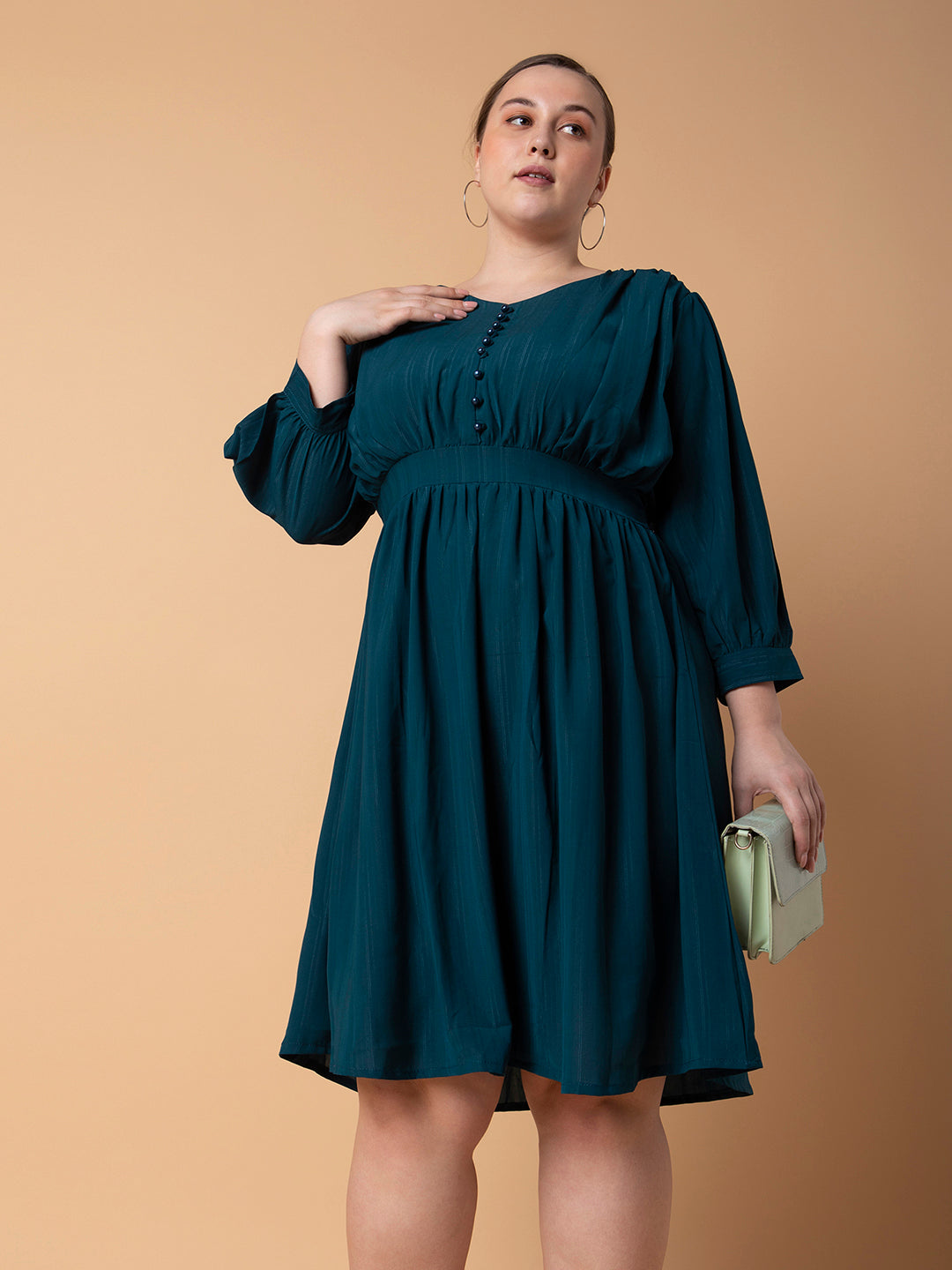 Women Solid Teal Fit and Flare Midi Dress