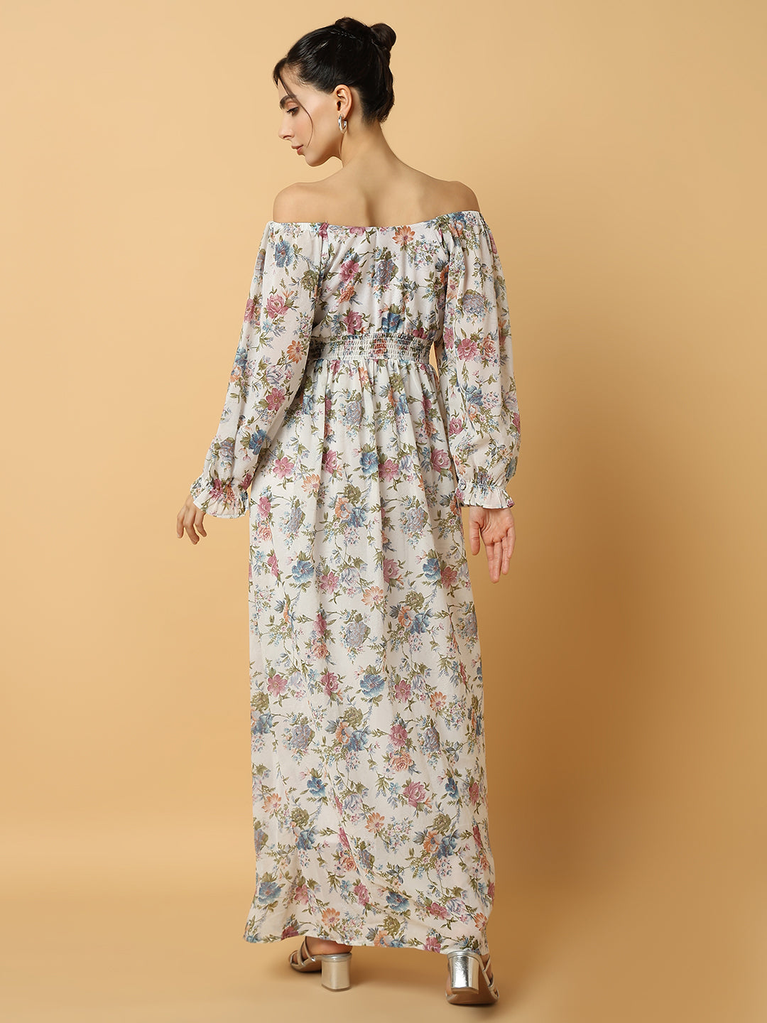 Women Floral White Maxi Fit and Flare Dress