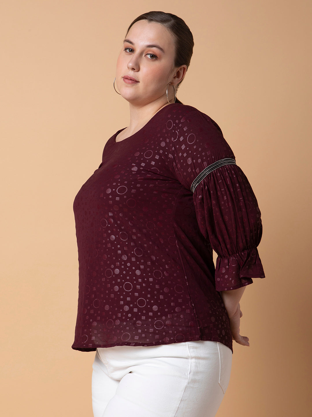 Women Geometric Burgundy Top