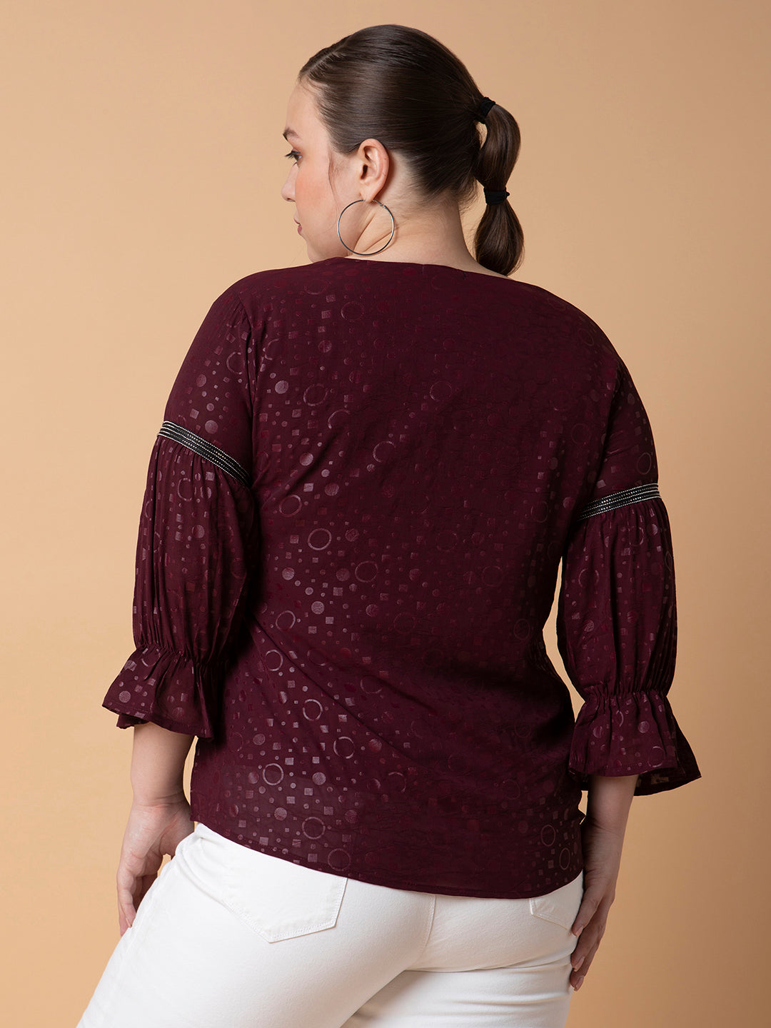 Women Geometric Burgundy Top