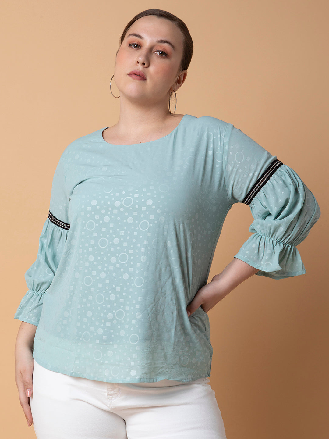 Women Geometric Sea Green Top