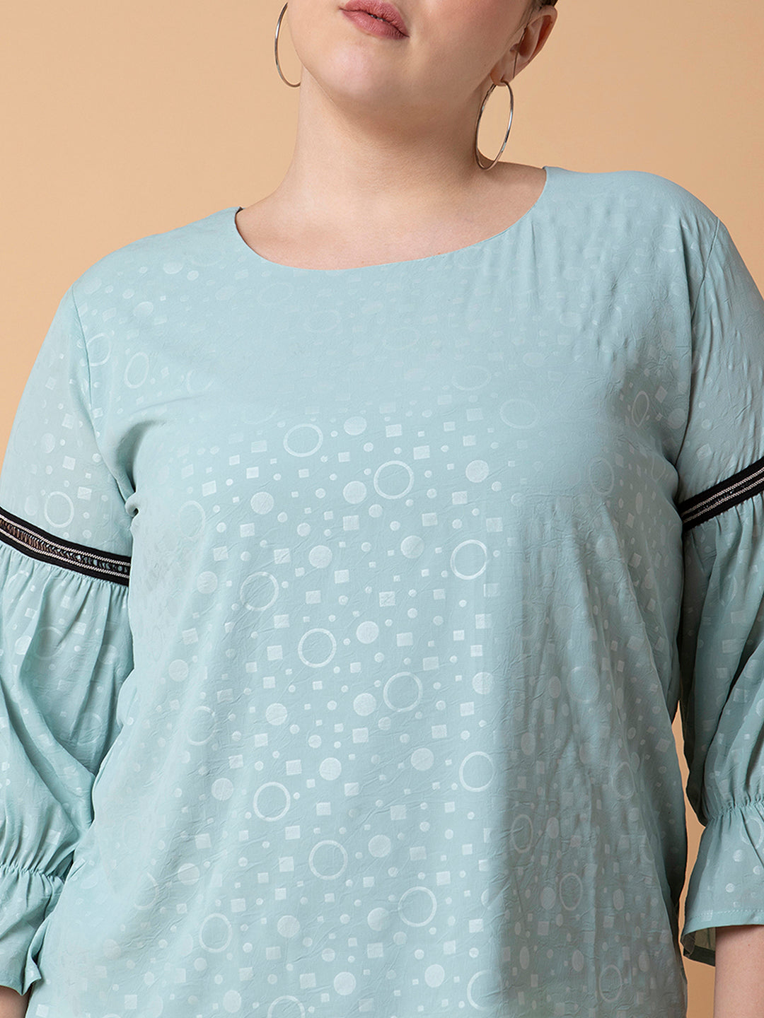 Women Geometric Sea Green Top