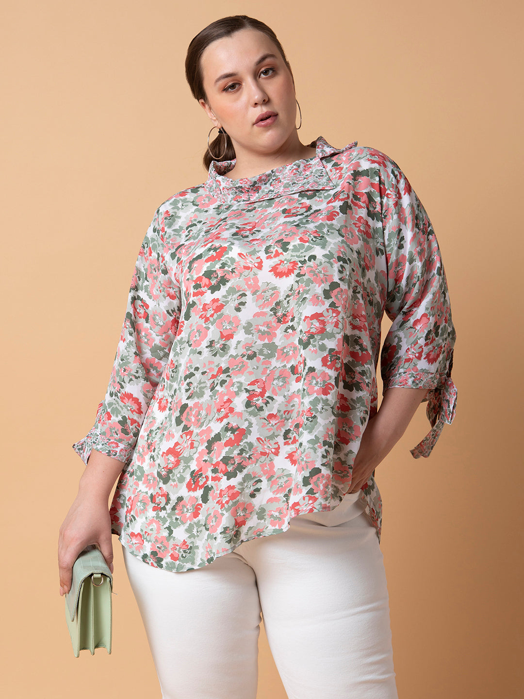 Women Floral Sea Green Top