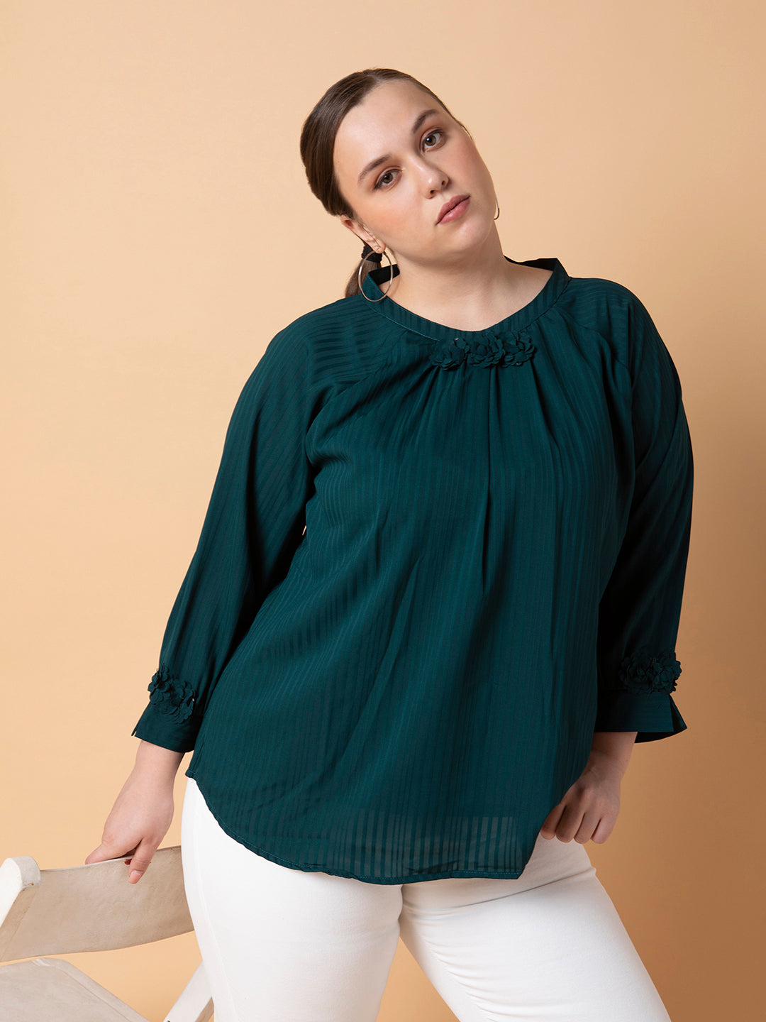 Women Striped Green Top