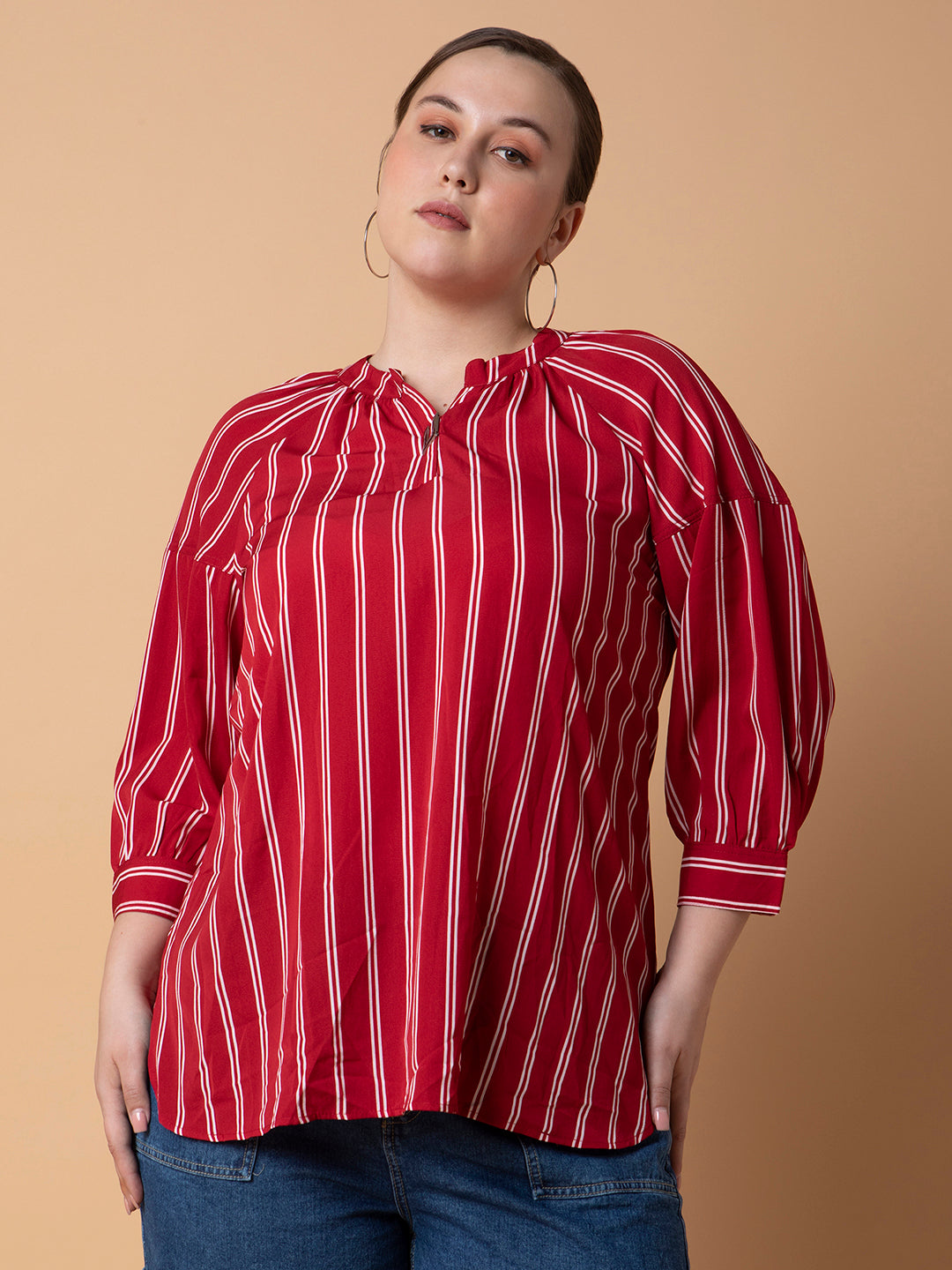 Women Striped Red Top