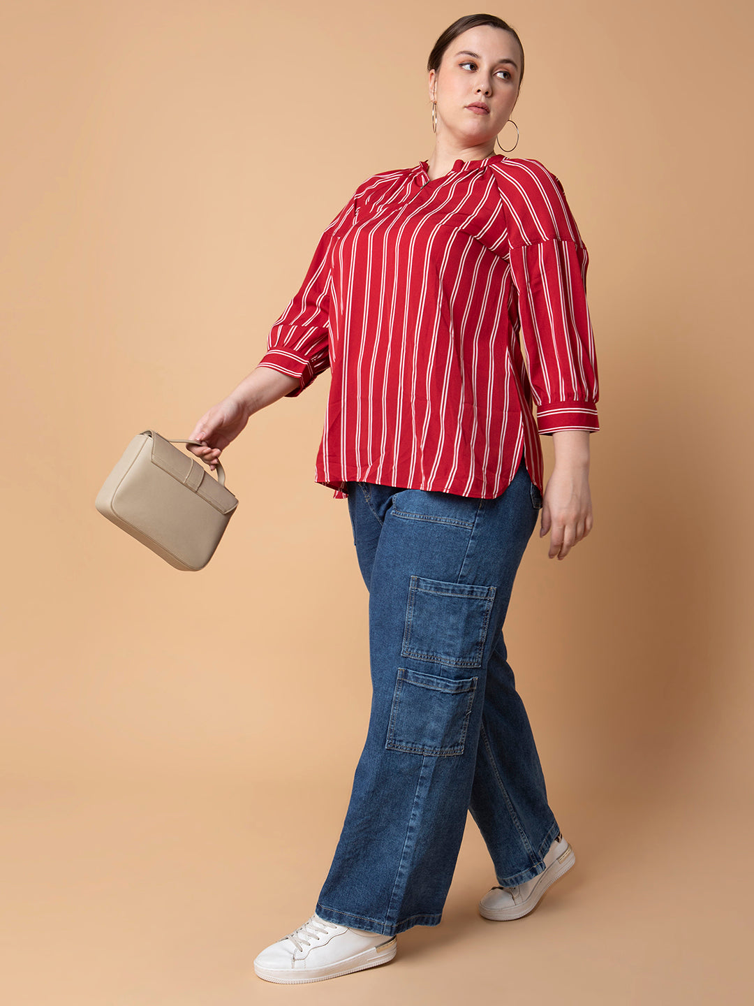 Women Striped Red Top