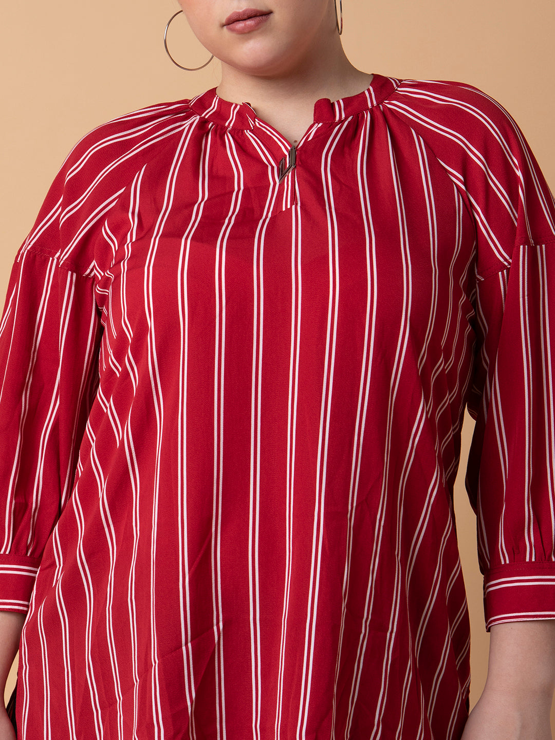 Women Striped Red Top