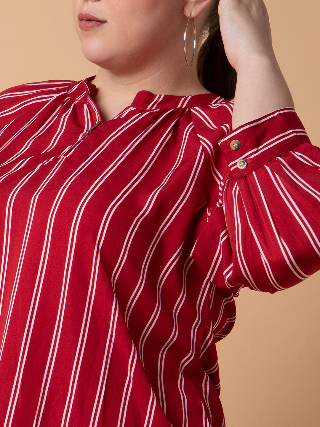 Women Striped Red Top