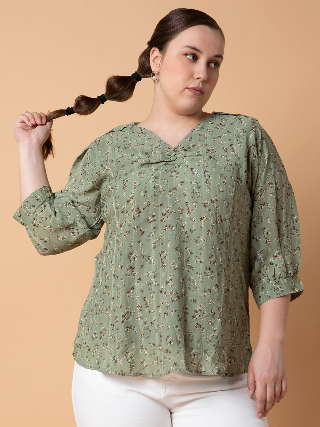 Women Floral Green Top