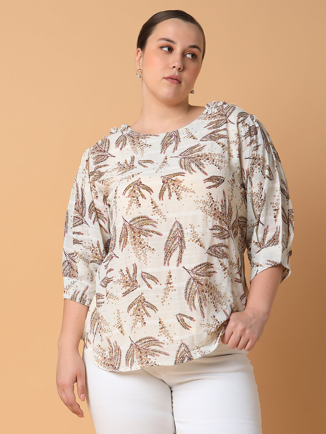 Women Floral Cream Top