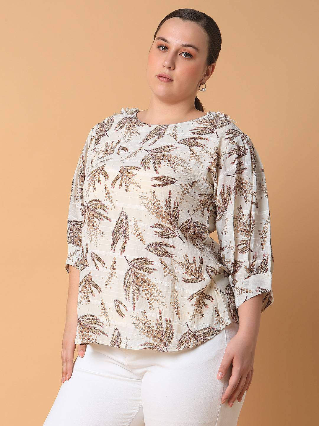 Women Floral Cream Top