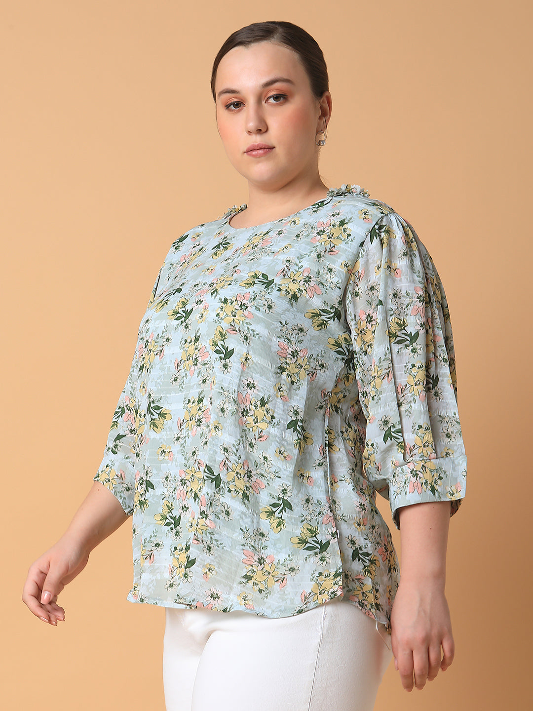 Women Floral Sea Green Top