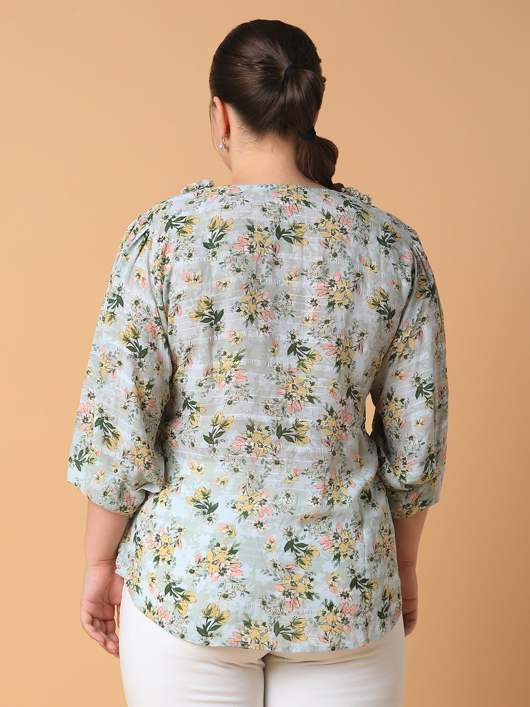 Women Floral Sea Green Top