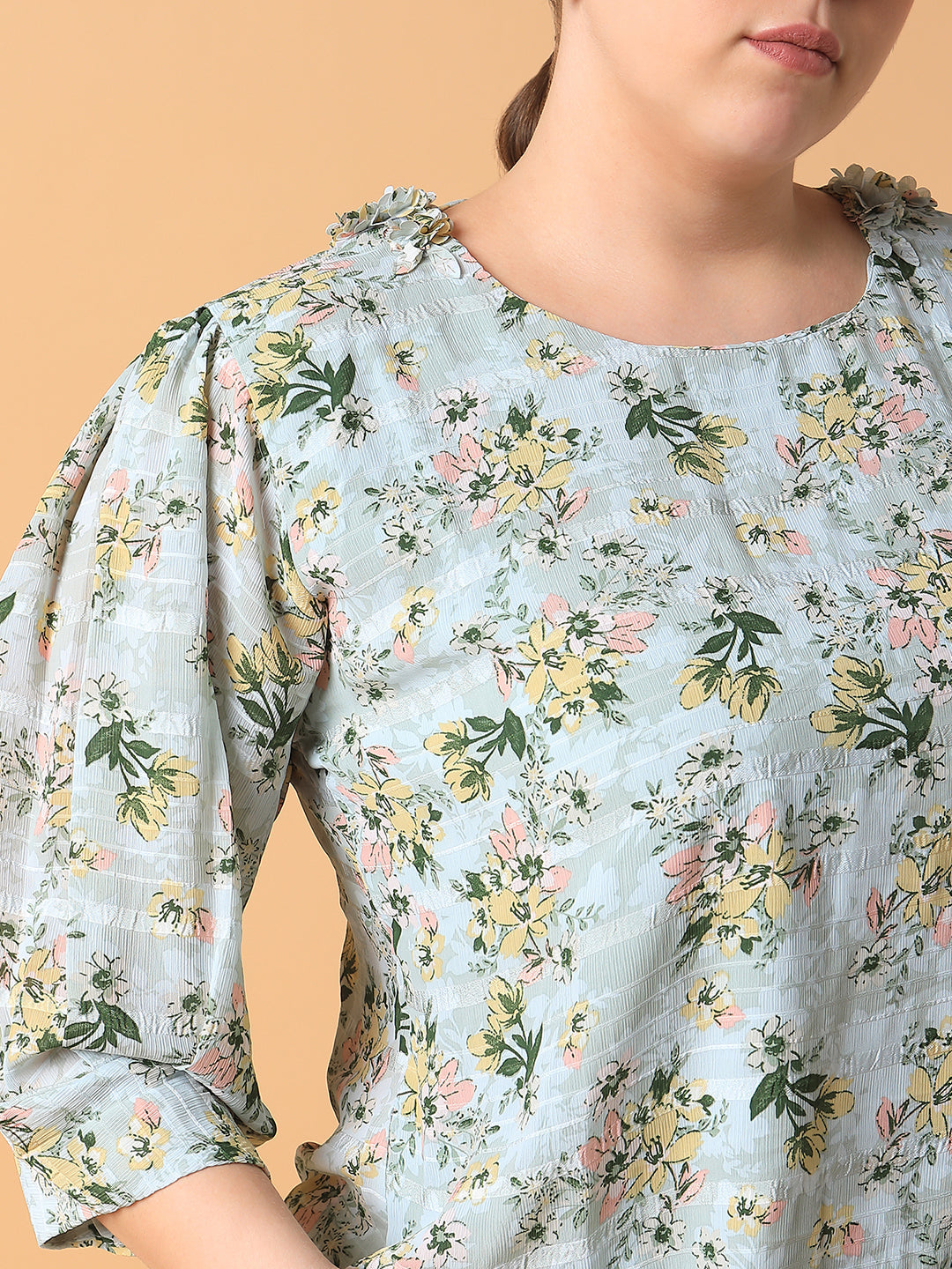 Women Floral Sea Green Top