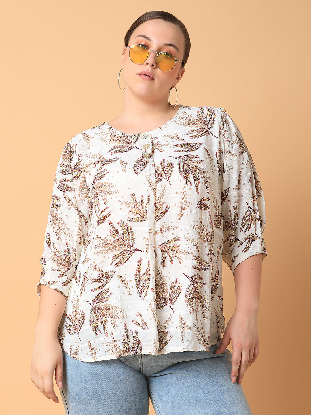 Women Floral Off White Top