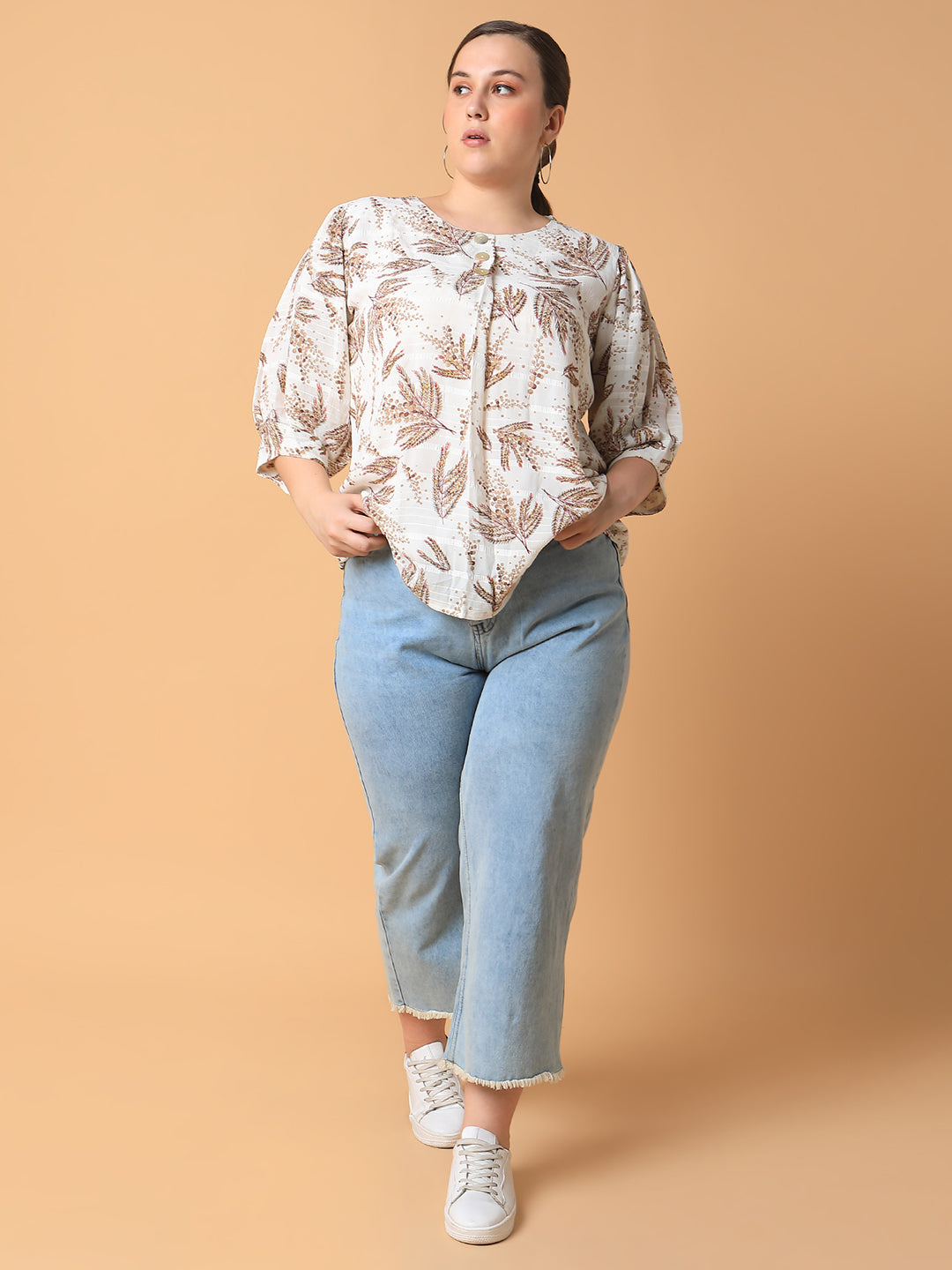 Women Floral Off White Top