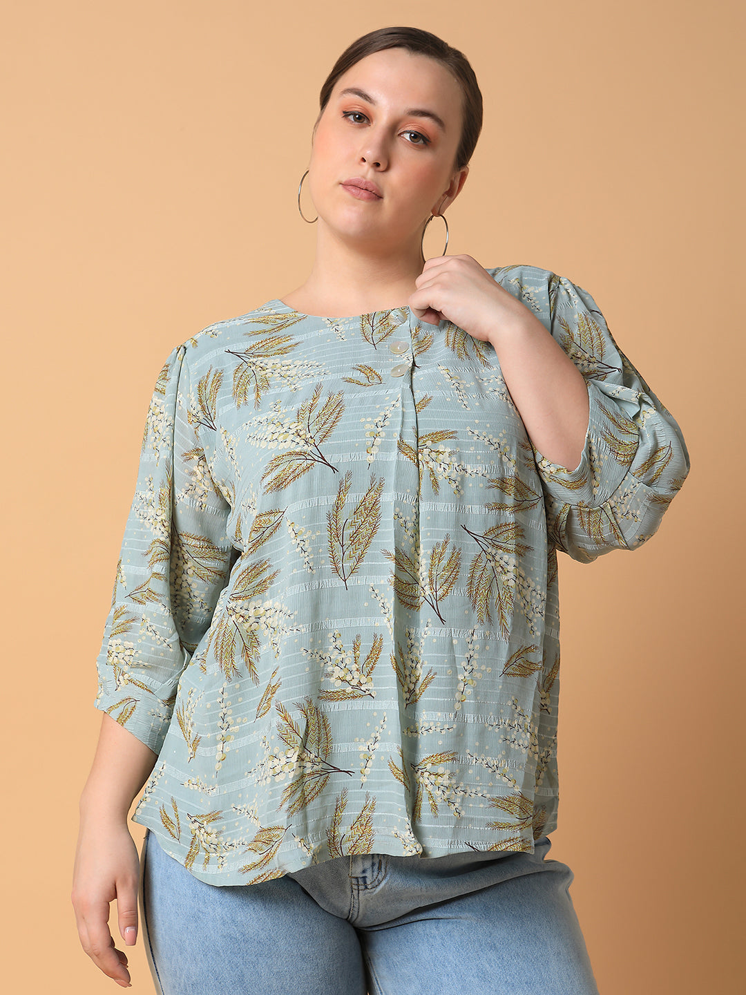 Women Floral Sea Green Top