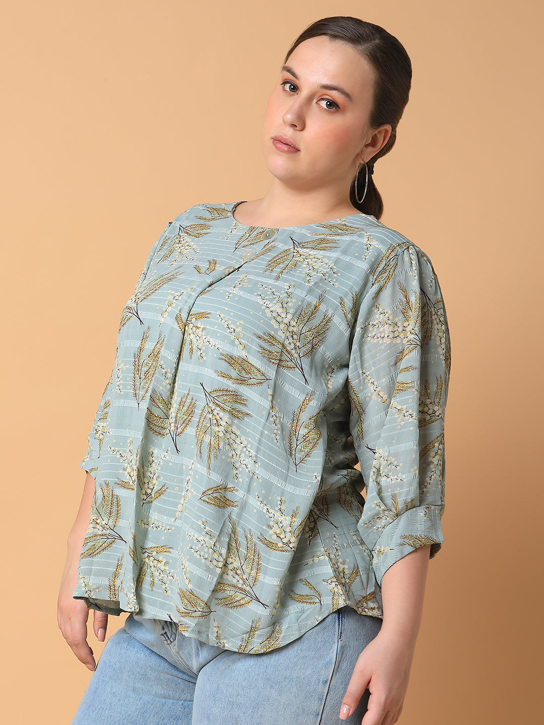 Women Floral Sea Green Top