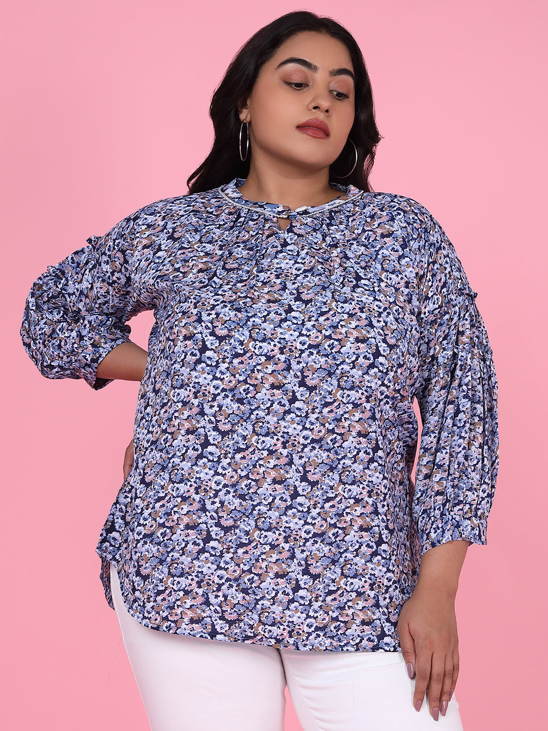 Women Floral Navy Blue Top