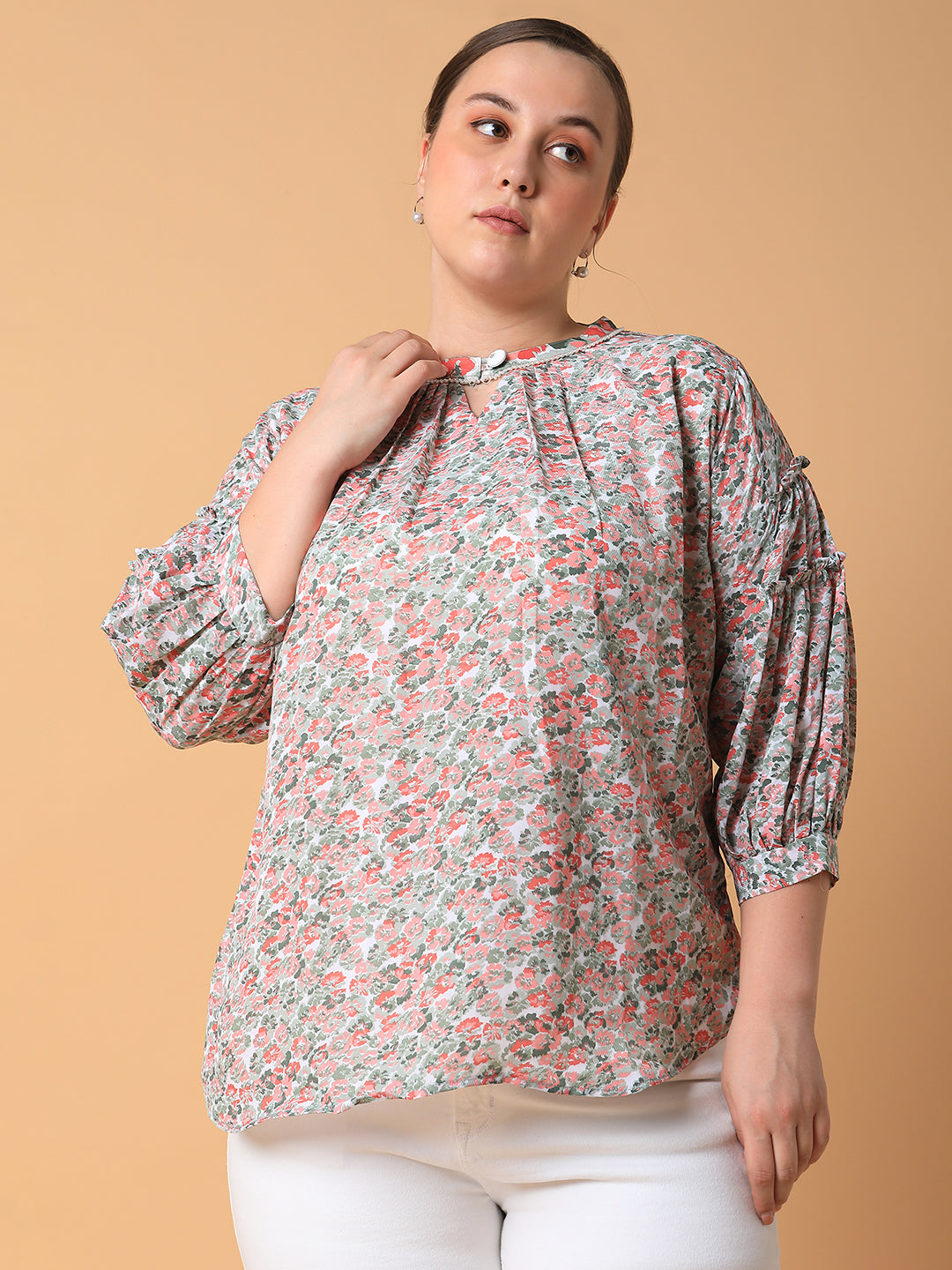 Women Floral Sea Green Top