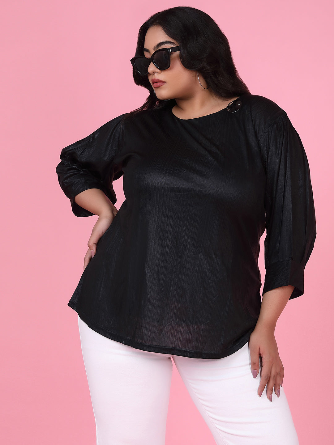 Women Solid Black Top