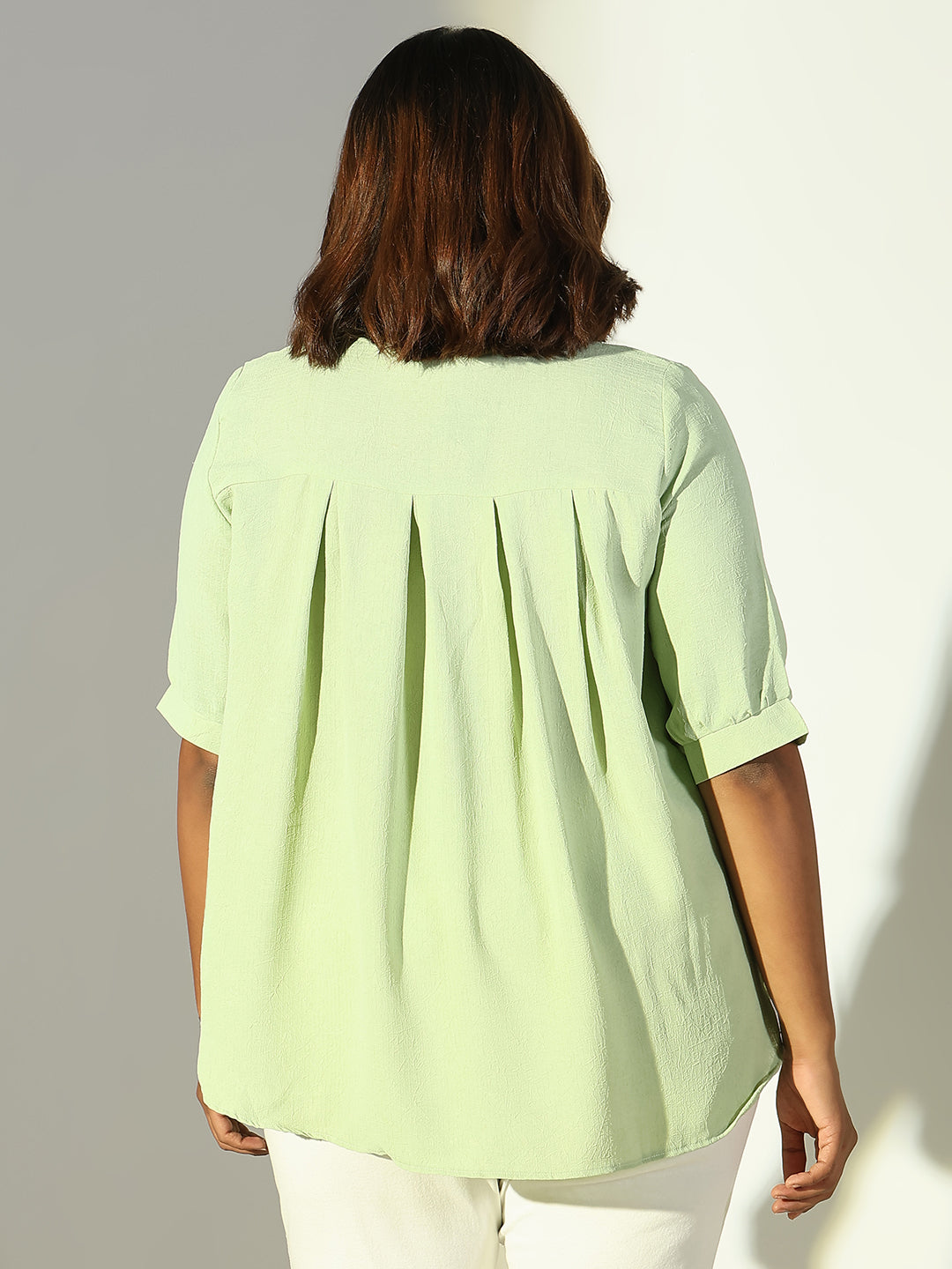 Women Green Solid A Line Top