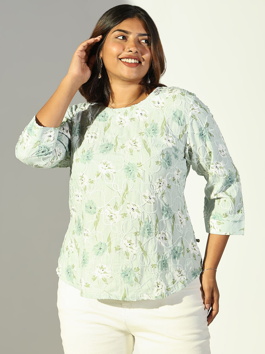 Women Green Floral Top