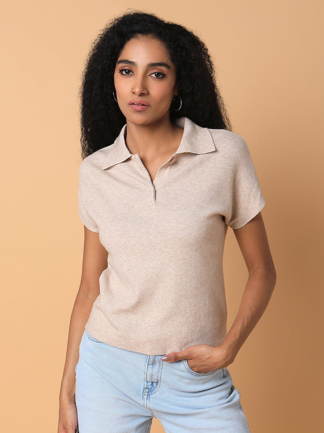 Women Solid Beige Top