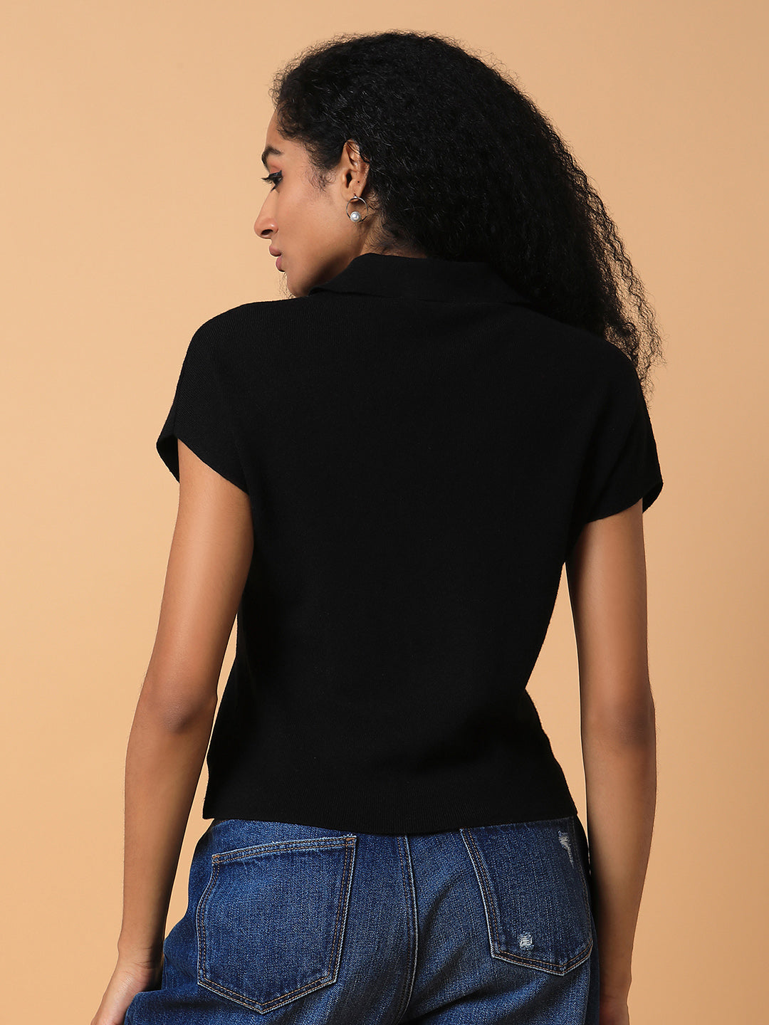 Women Solid Black Top