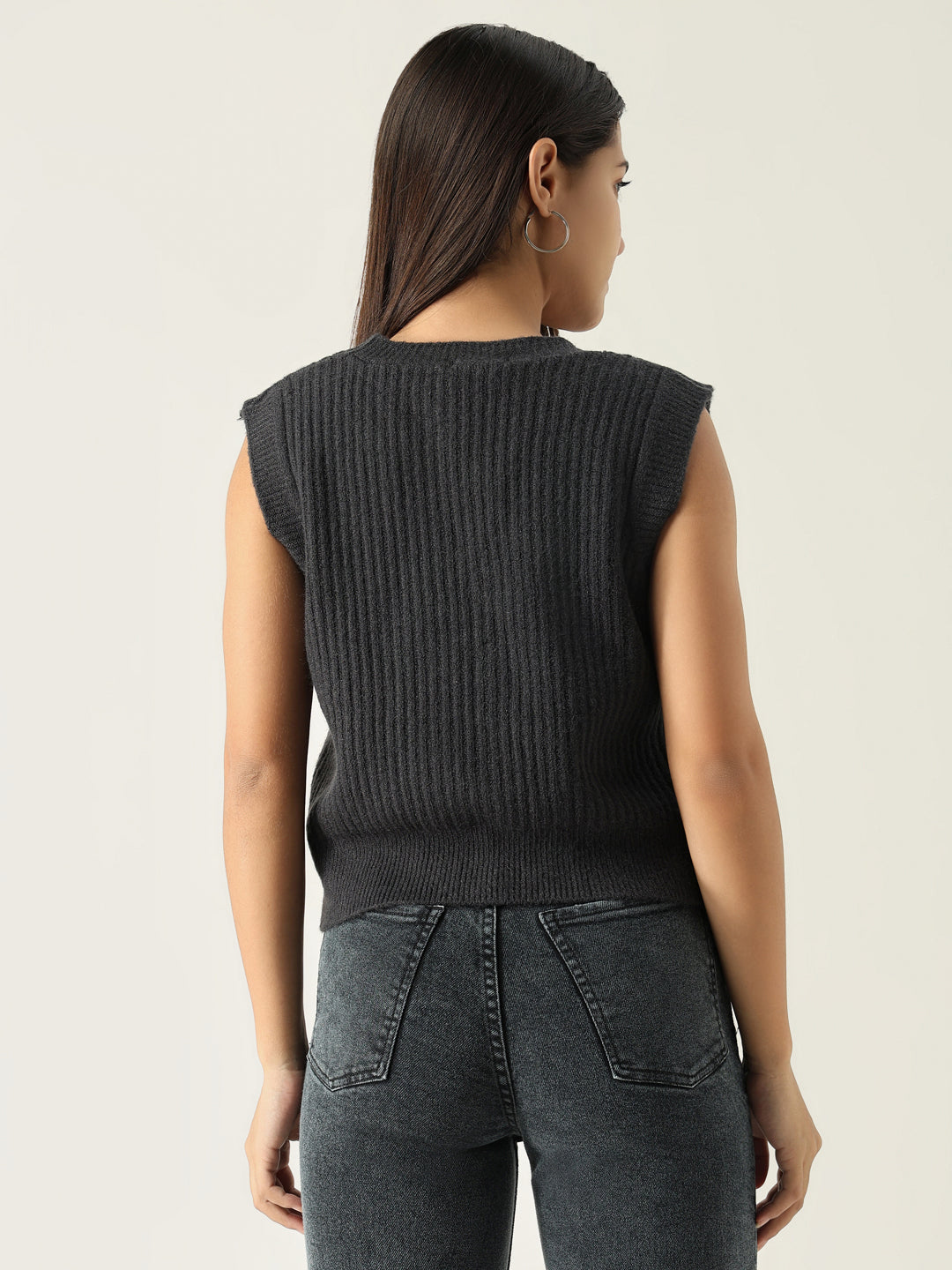 Women Solid Charcoal Top