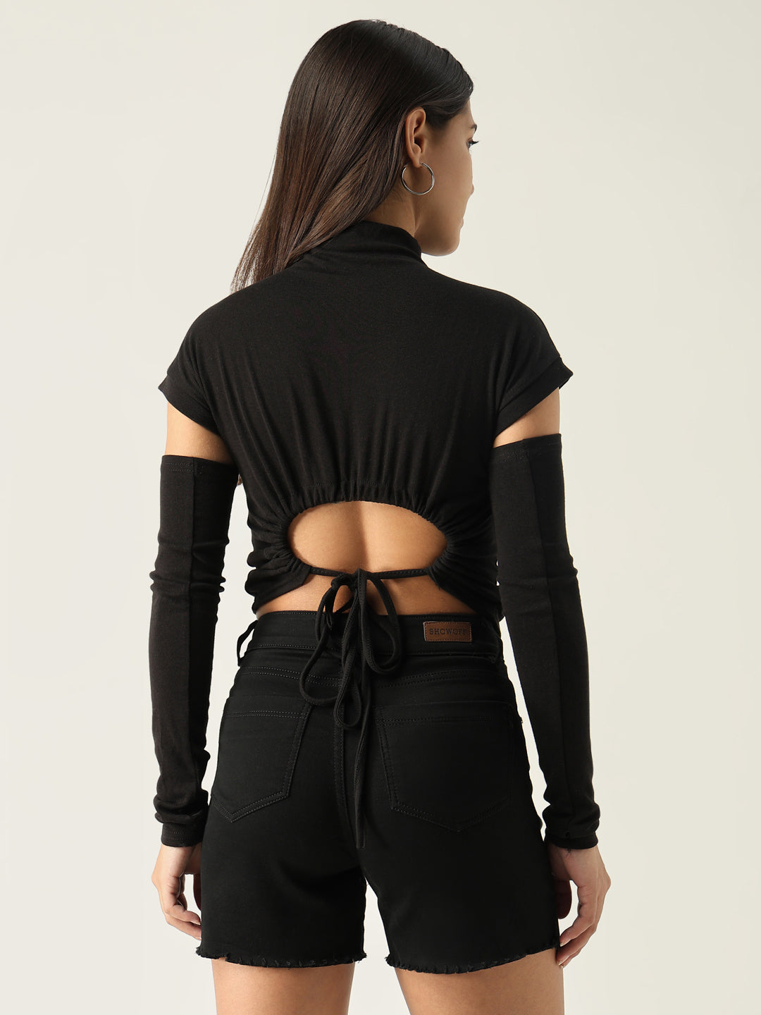 Women Solid Black Fitted Top