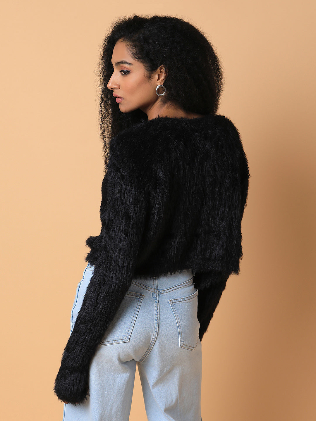 Women Solid Black Oversized Cardigan