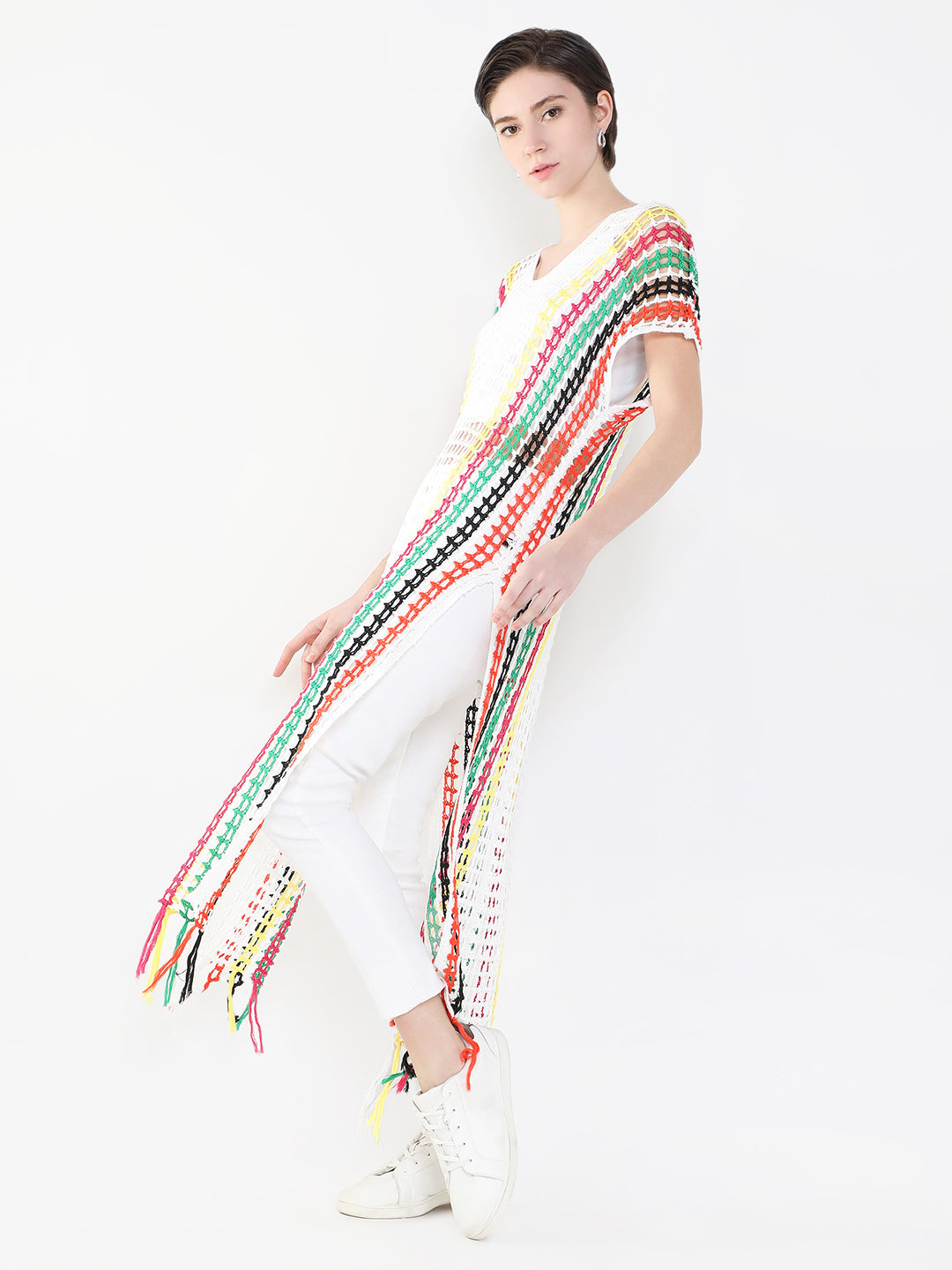 Women Striped White Maxi Dress