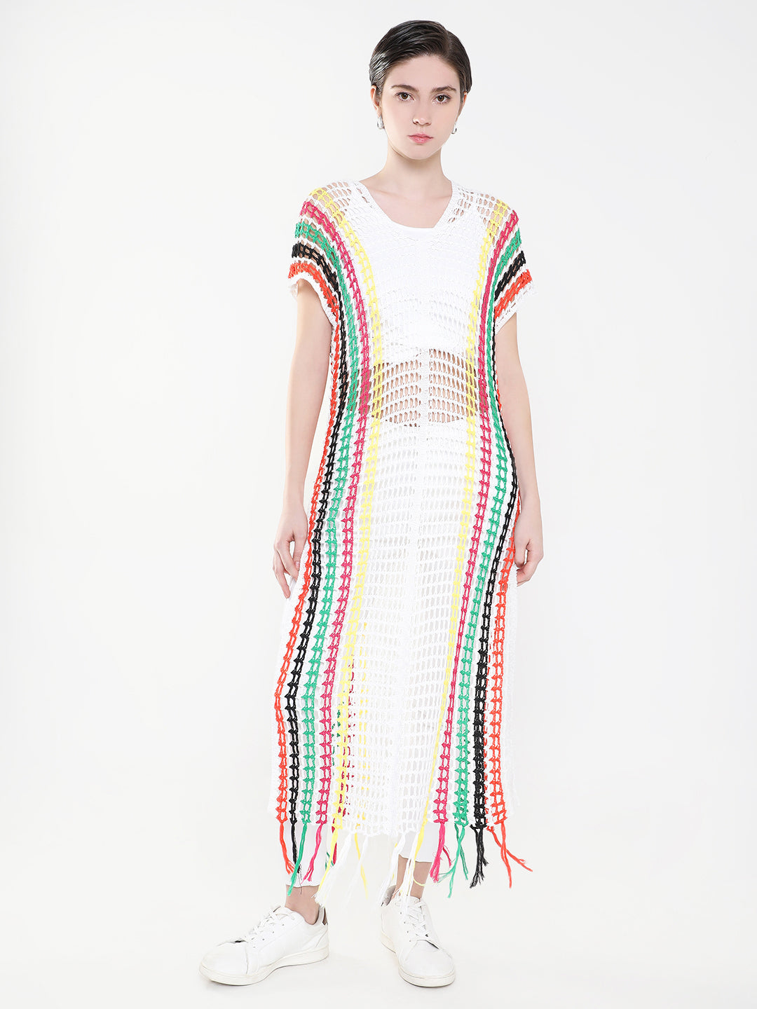 Women Striped White Maxi Dress