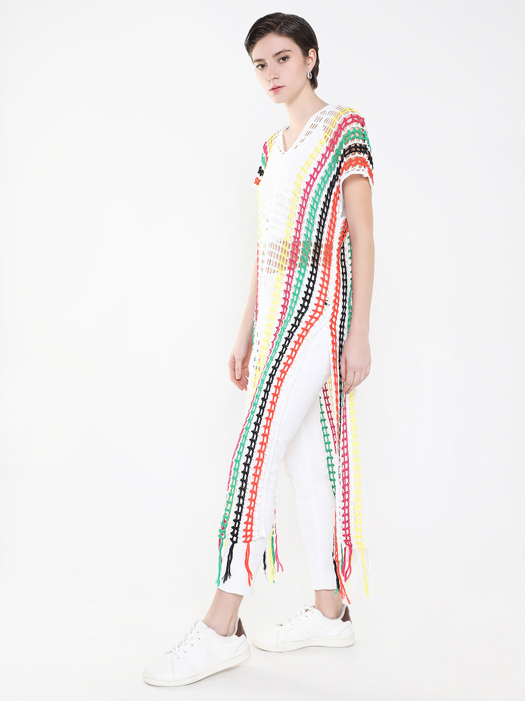 Women Striped White Maxi Dress