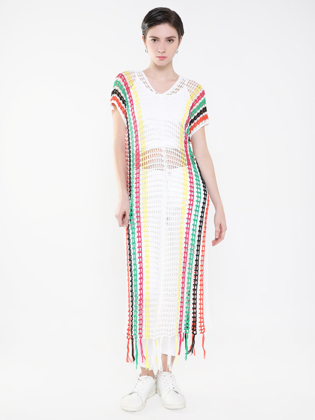 Women Striped White Maxi Dress