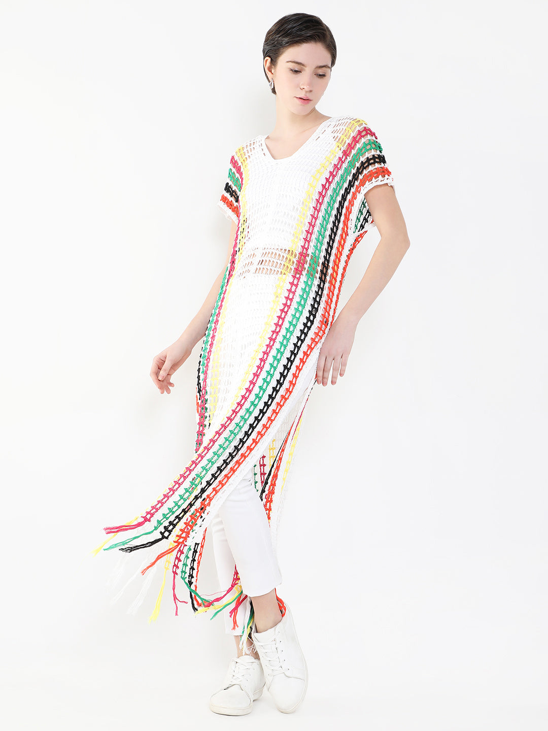 Women Striped White Maxi Dress