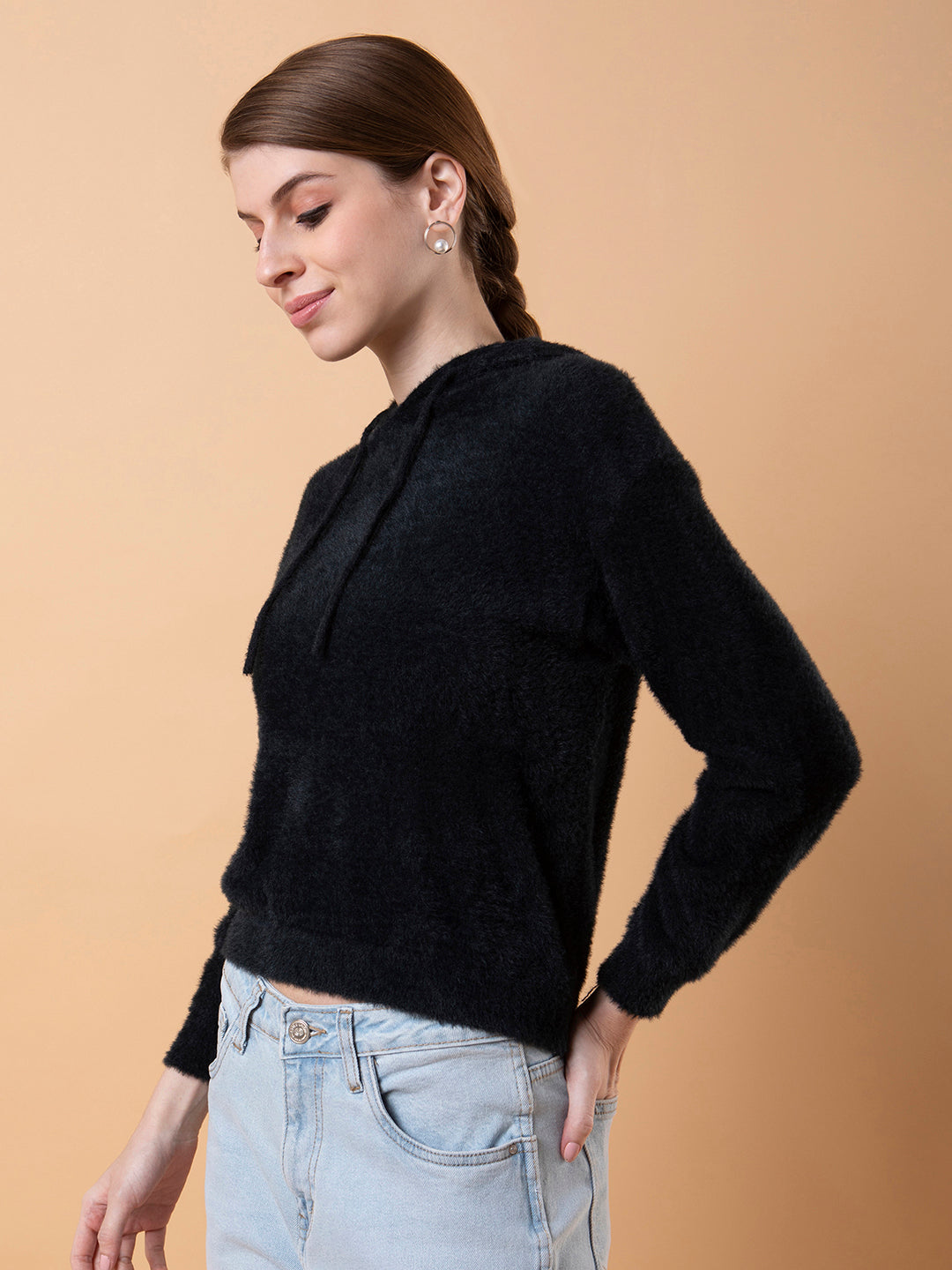 Women Solid Black Pullover