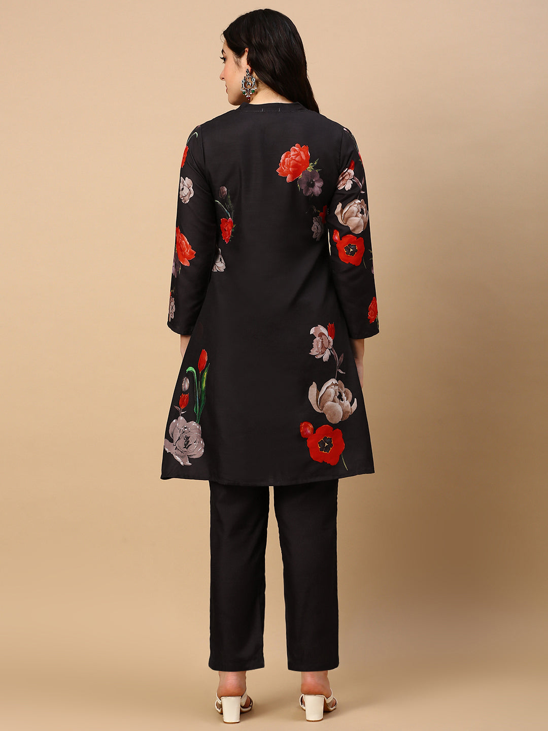 Women Floral Black A Line Kurta Set