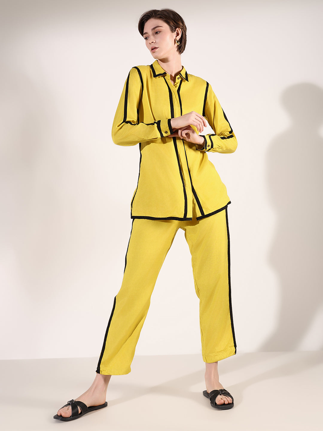 Women Solid Yellow Co Ords Set