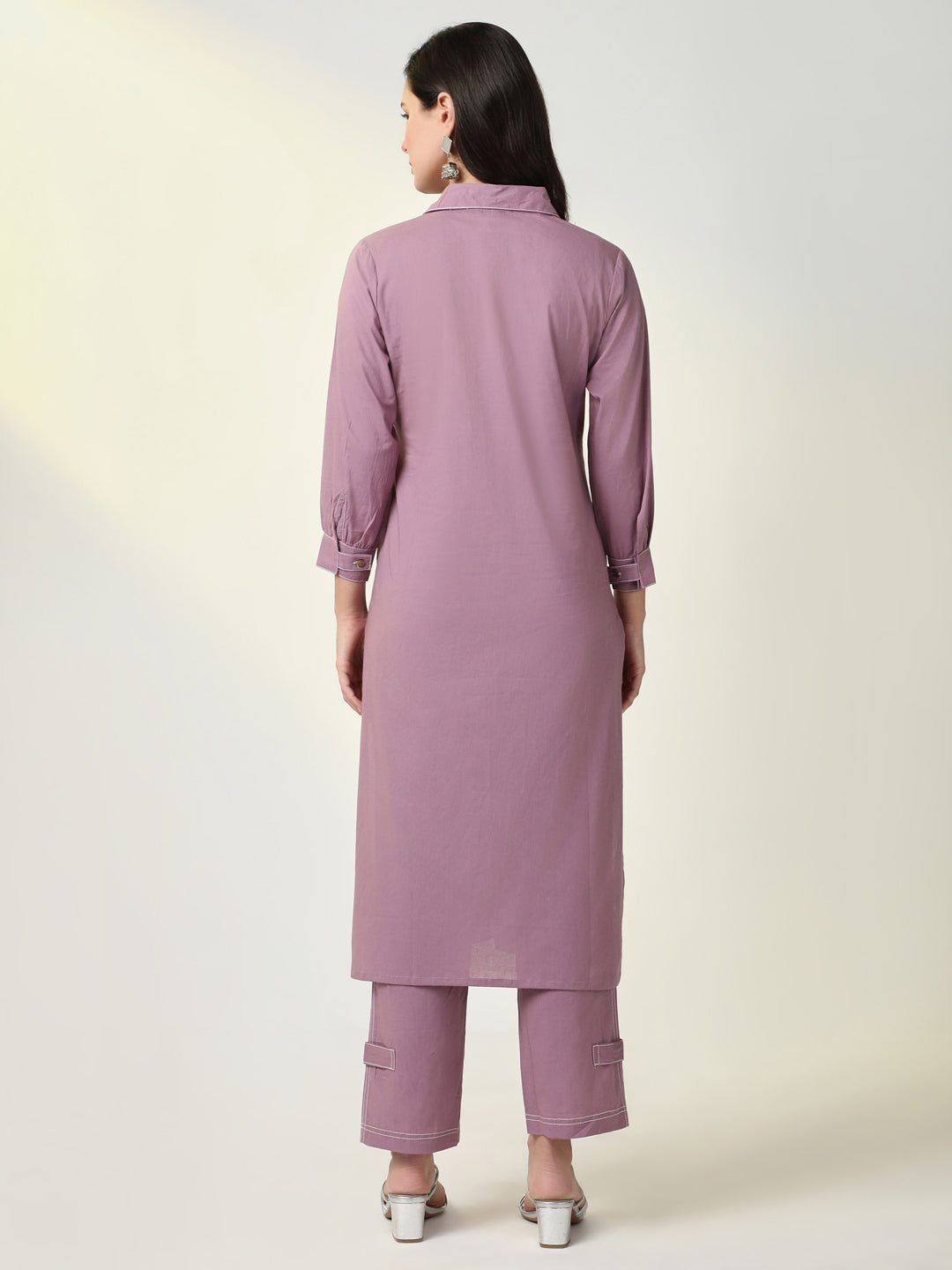 Women Lavender Solid Straight Kurta Set