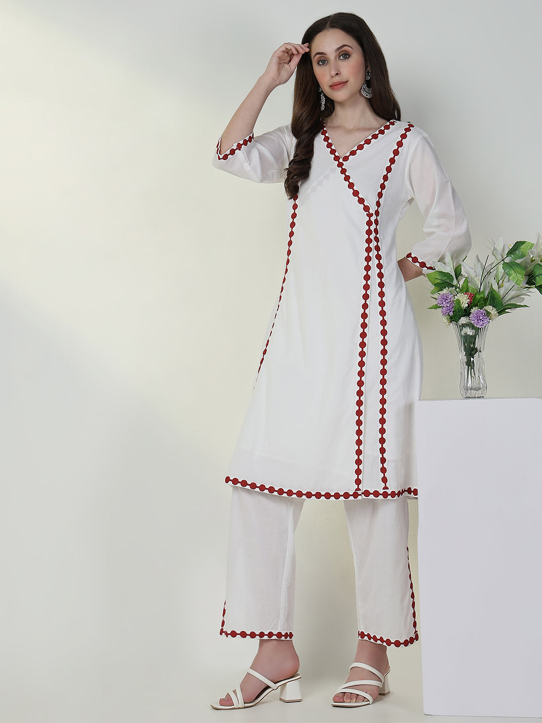 Women Solid White A Line Kurta Set