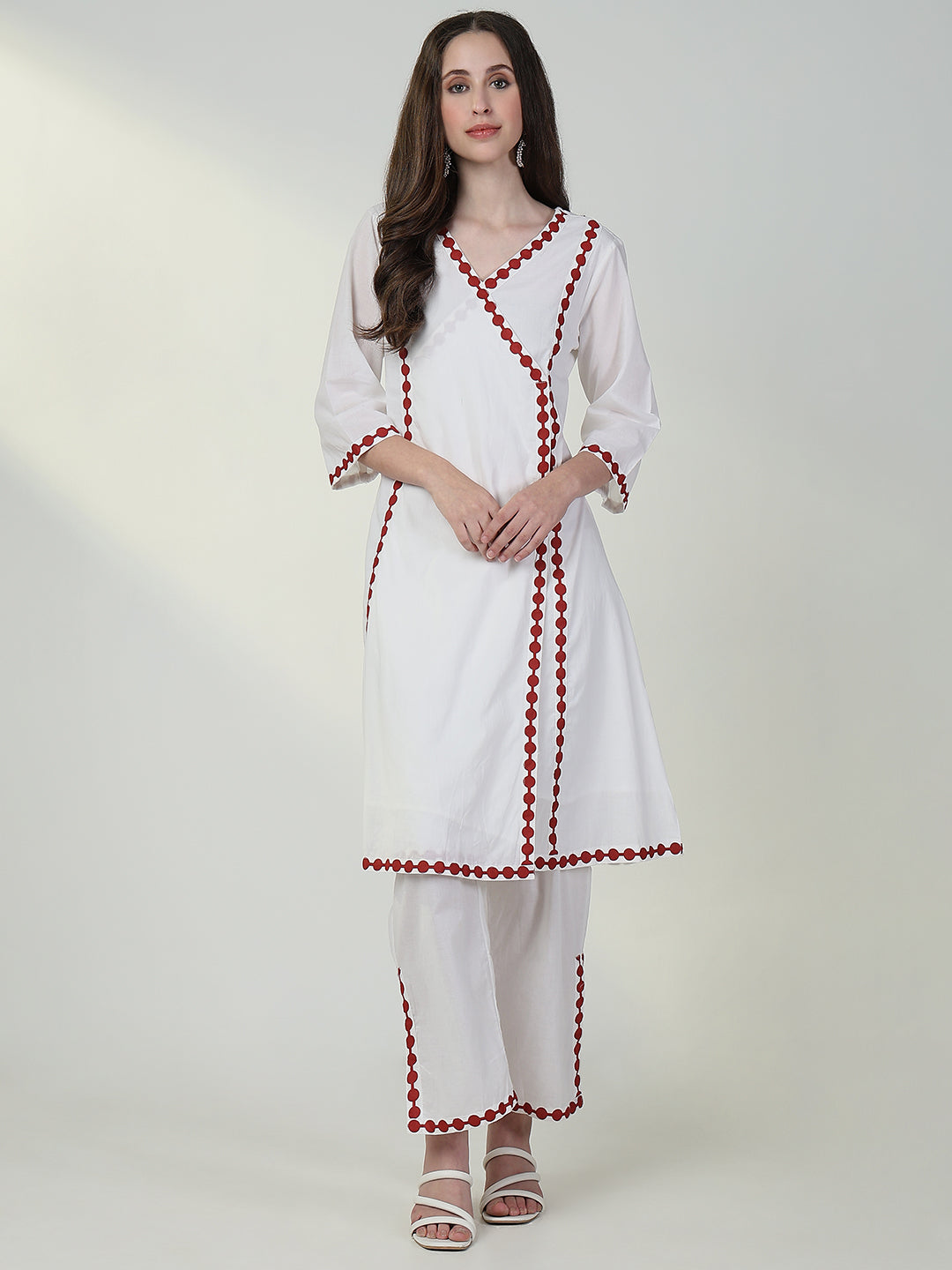 Women Solid White A Line Kurta Set