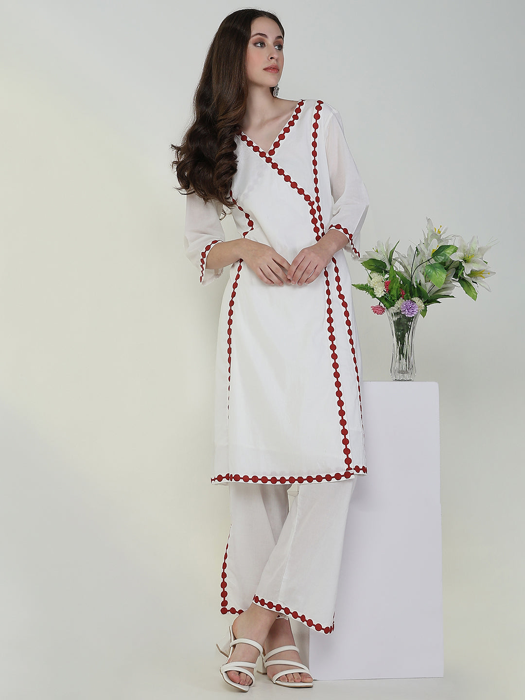 Women Solid White A Line Kurta Set